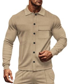 Men's Solid Color Lapel Chest Pocket Single Breasted Shirt Jacket 94827752Z
