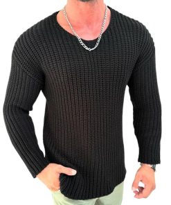 Men's Retro Casual Solid Color V-Neck Sweater 59106350TO