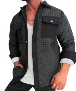 Men's Retro Casual Checkered Patchwork Pocket Jacket 31268956TO