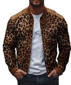 Men's Vintage Casual Leopard Print Zip-Up Bomber Jacket 71306090TO